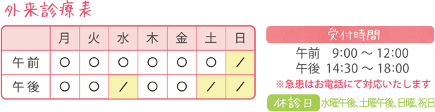 小見山整形外科医院の外来診療表